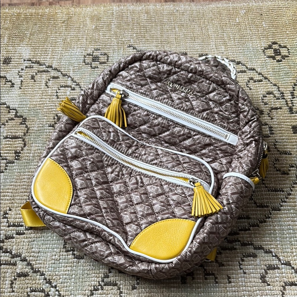 MZ Wallace Brown and Yellow Backpack with Quilted Design